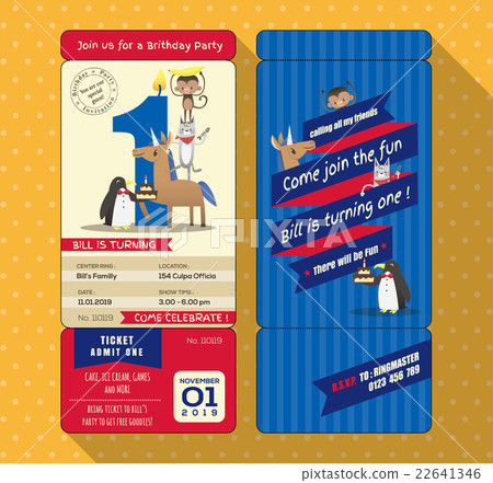 插图素材: 1st birthday card with ticket boarding pass style