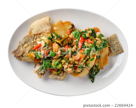 图库照片: fried fish with chilli and spices, delicious food