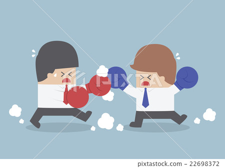 插图素材: two businessmen having a fight with boxing gloves
