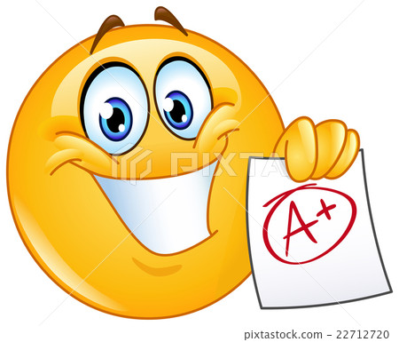 图库插图: happy emoticon showing a paper with perfect grade