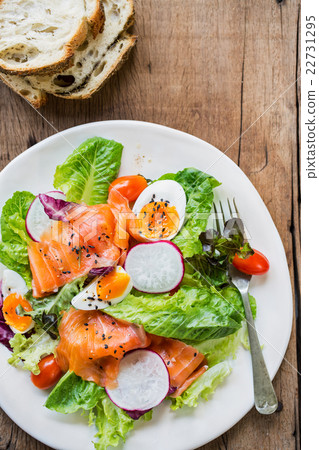 图库照片: smoked salmon with boiled eggs salad