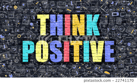 插图素材: multicolor think positive on dark brickwall