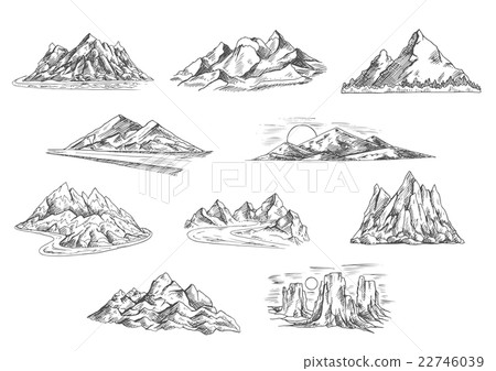 图库插图: mountain landscapes sketches for nature design