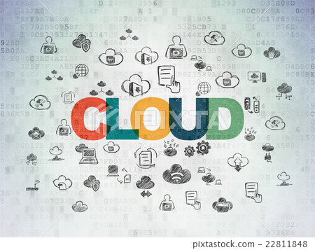 插图素材: cloud networking concept: cloud on digital data