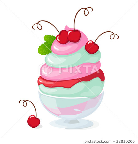 插图素材: isolated cherry frozen yogurt or ice cream