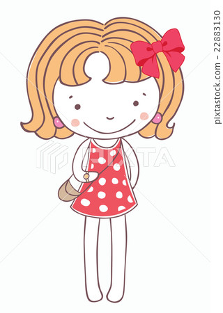 图库插图: girl on a pink dress cartoon isolated background.
