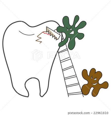 图库插图: tooth and micro-organisms of dental caries with a