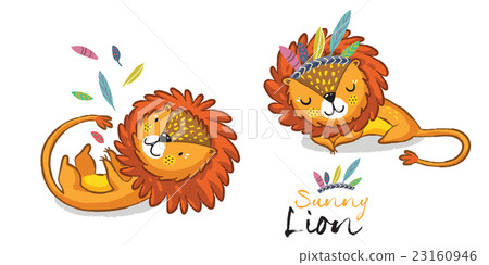 插图素材: sunny lion set. king of the jungle.