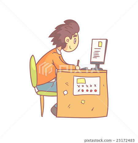 插图素材: office worker working at his desk