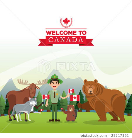 世界风景 美洲大陆 加拿大 插图 forest animals. canada icon.