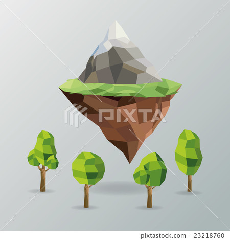 插图素材: tree and mountain icon. polygonal image. vector