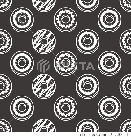 插图素材: seamless pattern black and white donuts background