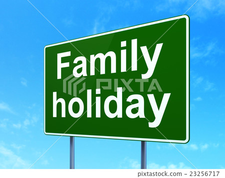 插图素材: tourism concept: family holiday on road sign