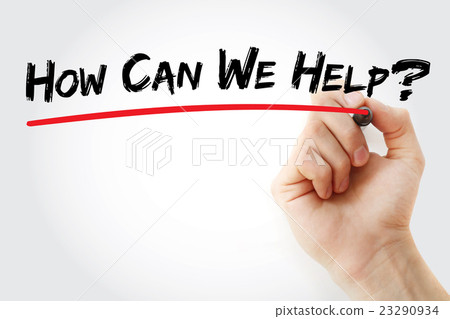 图库照片: hand writing how can we help?