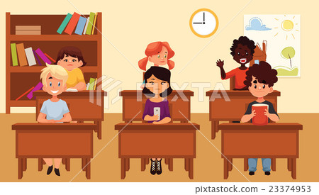 插图素材: cartoon vector illustration of school kids