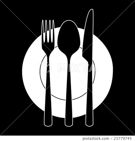 插图素材: fork, knife and spoon on a plate