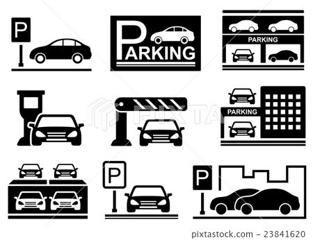 插图素材: car on parking icons