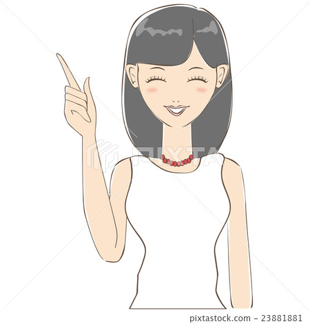 插图素材: 女性上半身身体强壮的绘图手指指针多彩微笑双眼黑头发