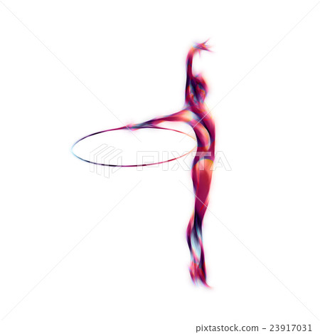 插图素材: rhythmic gymnastics with hoop color silhouette on