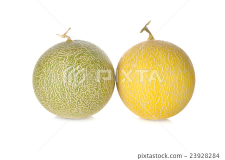 图库照片: whole honeydew and galia melon with stem