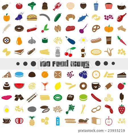 插图素材: hundred various food and drink color icons big set