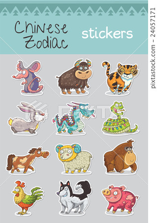 插图素材: cartoon chinese zodiac stickers