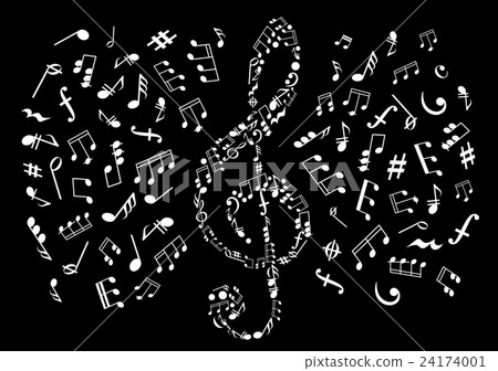 插图素材: black and white treble clef with musical notes