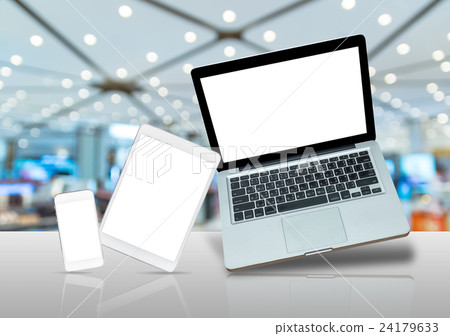 图库照片: laptop and tablet computer with smartphone on the
