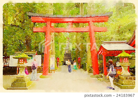 插图素材: 箱根神社(水彩画风格)03