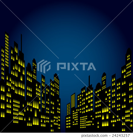 插图素材: style cartoon night city skyline background.