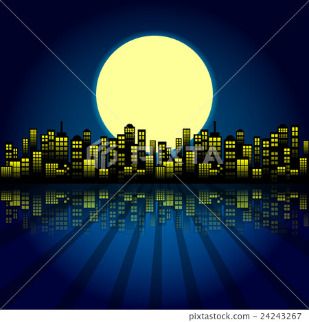 nightskycity,thenightsky 插图素材: style cartoon night city skyline background.