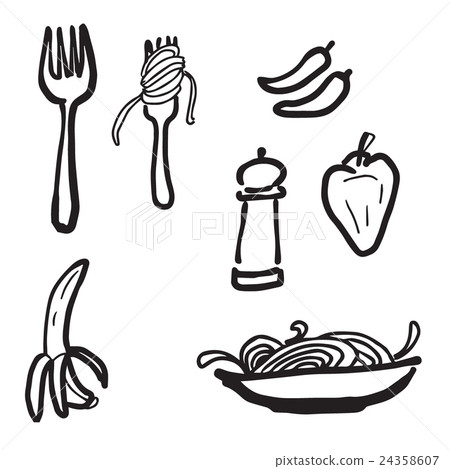 插图素材: spaghetti chili drawing icons set