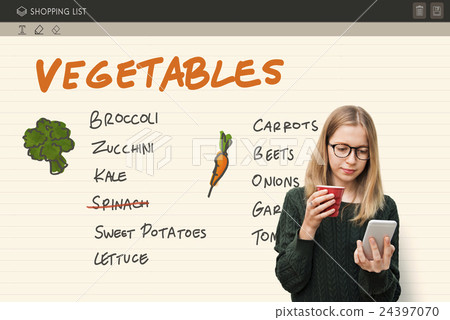 图库照片: vegetables nutrition shopping list concept