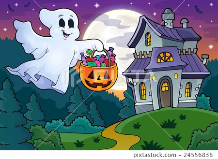 插图素材: halloween ghost near haunted house 1