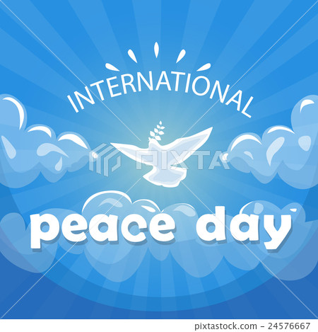 图库插图: world peace day poster white dove bird fly in sky