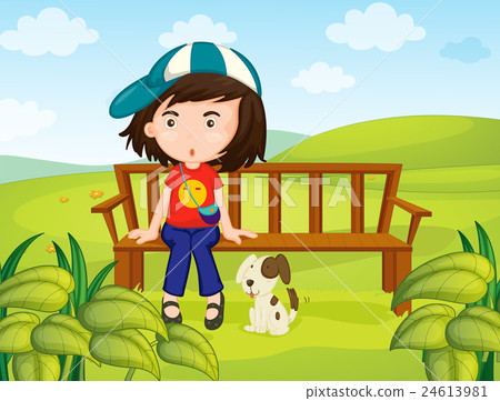 插图素材: girl and dog in the park
