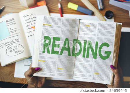 图库照片: reading newspaper book education media concept