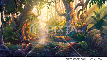fantasyforest,fantasyfactory 插图素材: sunset in fantasy forest 查看全部