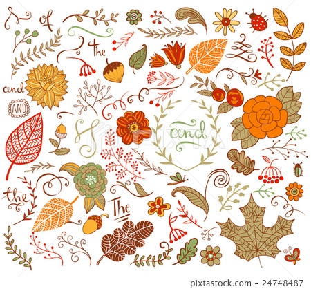 插图素材 autumn floral design elements in doodle style