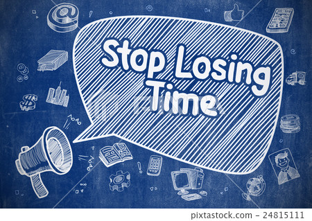 losing party,banner advertising 图库插图: stop losing time - doodle illustration on blue