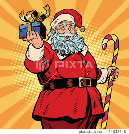 插图素材: santa claus with a gift, christmas and new year