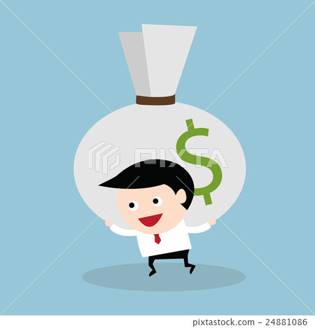 插图素材 vector cartoon of businessman carry huge money