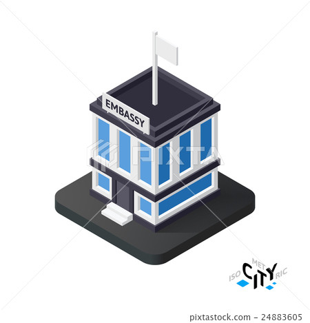 插图素材: isometric embassy icon, building city infographic