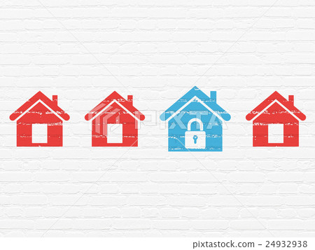 图库插图 privacy concept home icon on wall background