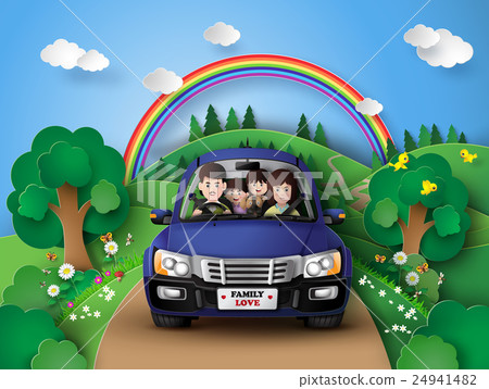 插图素材: family driving in car .