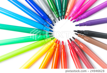 图库照片: colorful of color pen isolated, topview