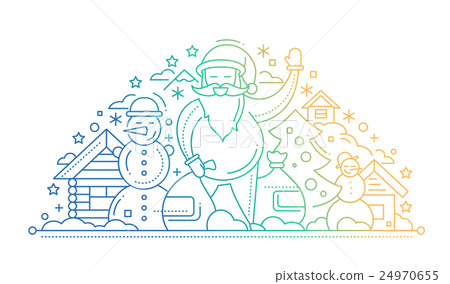 插图素材: merry christmas and happy new year - line design