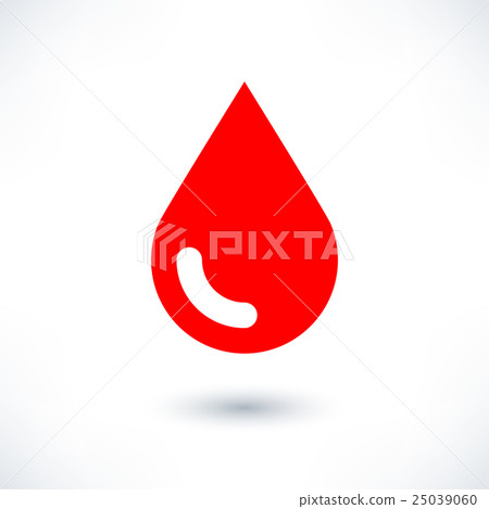 插图素材: blood red drop icon with gray shadow on white