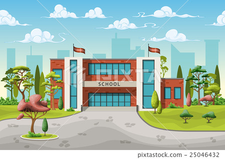 插图素材: illustration of a school building in cartoon style