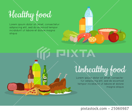 图库插图: healthy and unhealthy food banner poster